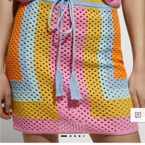 Mango Multicolor Crochet Mini Skirt